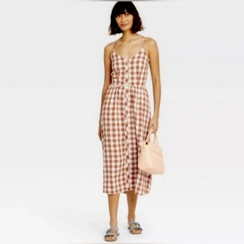 Women's A New Day Gingham Checkered Midi Dress